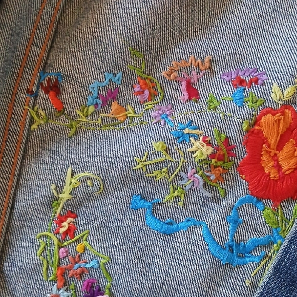 Levi's Dark Blue Denim Jacket Colorful Hand Embroidery Big E Late 1960s - Picture 8 of 9